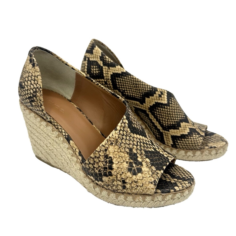 Vince Sonora Snakeskin Espadrille Wedge Sandals 7.5M Peep Toe Jute Heels Spain